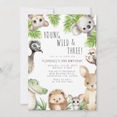 Jong, Wild & Drie Australische Dieren 3e Verjaarda Kaart (Voorkant)
