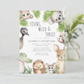 Jong, Wild & Drie Australische Dieren 3e Verjaarda Kaart (Staand voorkant)