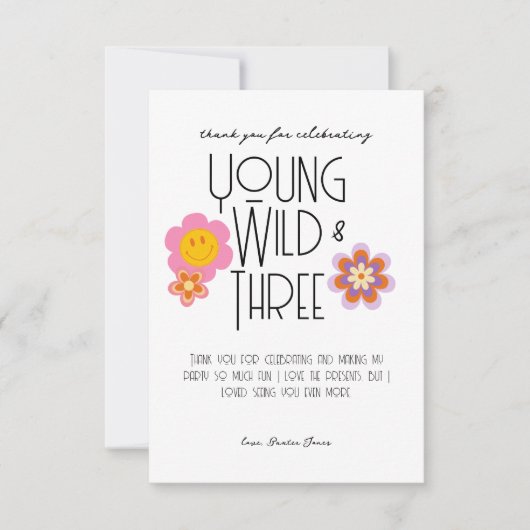 Jong, Wild & Drie | B-Day bedankpas | roze Bedankkaart (Voorkant)