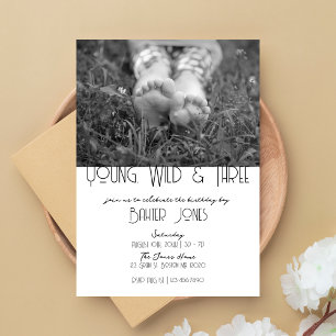 Jong, Wild & Drie   B-Day foto uitnodigen   B&W Kaart