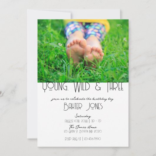 Jong, Wild & Drie | B-Day foto uitnodigen | Kleur Kaart (Voorkant)
