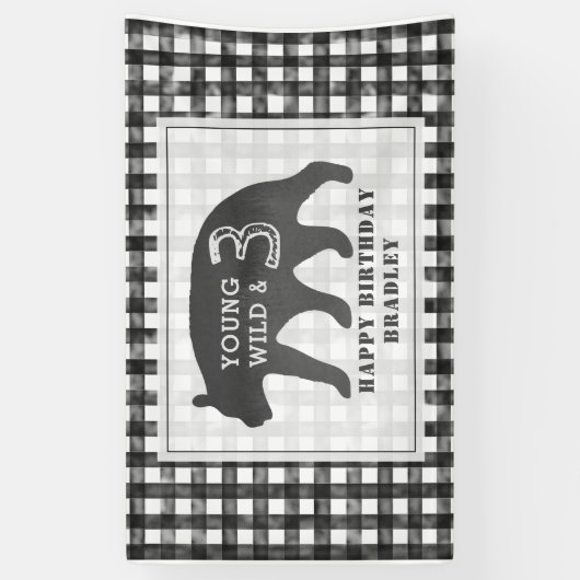 Jong Wild & Drie Beer Gingham Verjaardag Spandoek (Verticaal)