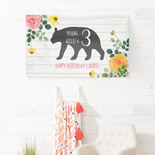 Jong Wild & Drie Beer Wildbloemen Verjaardag Spandoek (Insitu)