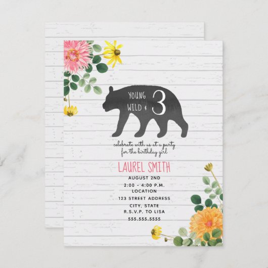 Jong Wild Drie Beer Wildflower Verjaardag Kaart (Voorkant / Achterkant)