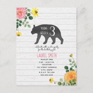 Jong Wild Drie Beer Wildflower Verjaardag Kaart