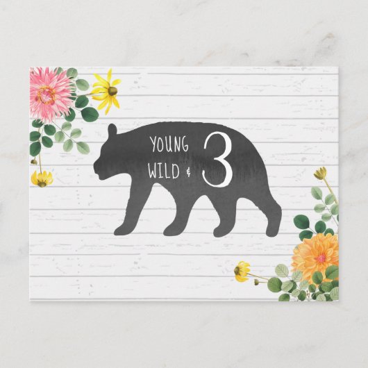 Jong Wild & Drie Beer Wildflower Verjaardag Uitnodiging Briefkaart (Voorkant)