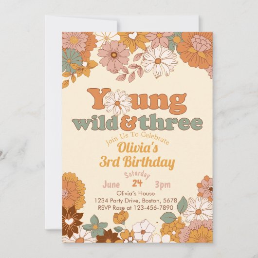 Jong Wild Drie Bloemen 3e Verjaardag Uitnodiging (Voorkant)