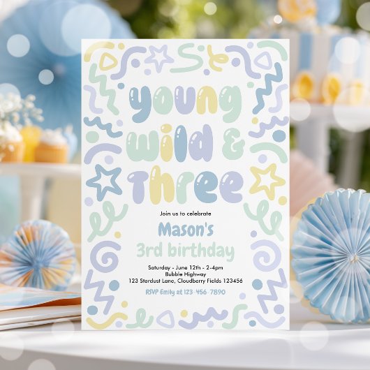 Jong Wild & Drie Confetti Ballon 3e Verjaardag Kaart
