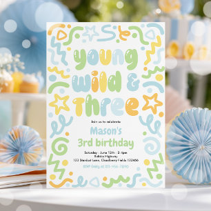 Jong Wild & Drie Confetti Ballon 3e Verjaardag Kaart