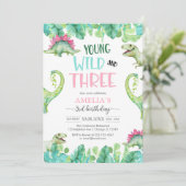 Jong WIld & Drie Dinosaur 3de Verjaardag Kaart (Staand voorkant)