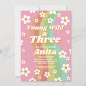 Jong Wild Drie Groovy 3e Roze Meisjes Retro 1970 Kaart (Voorkant)