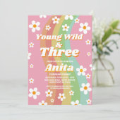 Jong Wild Drie Groovy 3e Roze Meisjes Retro 1970 Kaart (Staand voorkant)