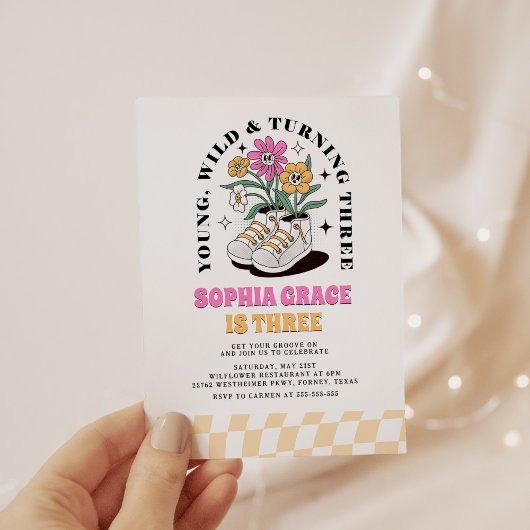 jong wild drie groovy daisy 3e verjaardag kaart