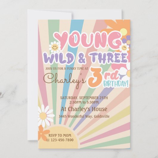 Jong Wild Drie Groovy Sunshine Boho 3e Verjaardag Kaart (Voorkant)