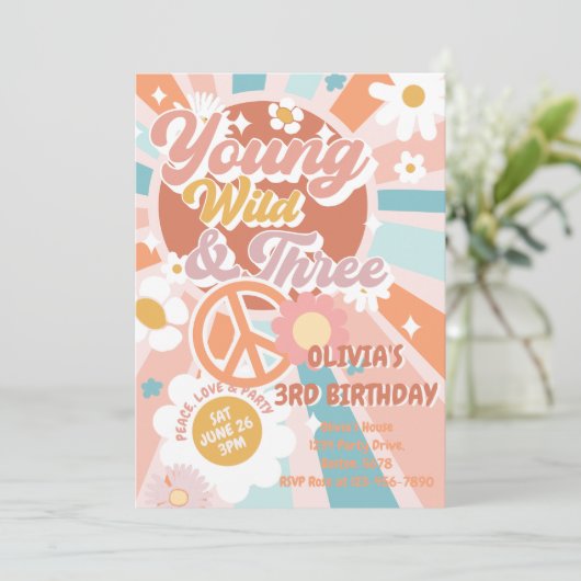 Jong Wild Drie Groovy Sunshine Boho 3e Verjaardag Kaart (Staand voorkant)