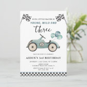 Jong, Wild & Drie Jongens Racen Auto Verjaardag Kaart (Staand voorkant)