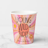 Jong, Wild & Drie | Kind Verjaardagsbekers | roze Papieren Bekers (Voorkant)
