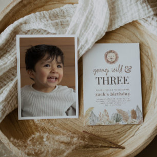 Jong, Wild & Drie Neutrale Bladeren Foto Uitnodigi Kaart