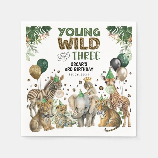 Jong Wild & Drie Oerwoud Safari 3e Verjaardag Servet (Voorkant)