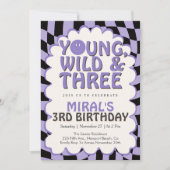 Jong, Wild & Drie Paarse Retro Meisje 3e Verjaarda Kaart (Voorkant)