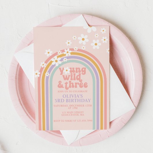 Jong Wild Drie Pastel regenboog 3e verjaardag Kaart