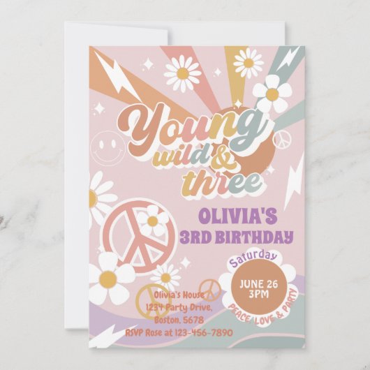 Jong Wild Drie Peach Liefdesfeestje 3e verjaardag Kaart (Voorkant)