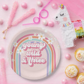 Jong Wild Drie Regenboog Roze 3e Verjaardag Papieren Bordje (Feest)