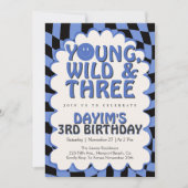 Jong, Wild & Drie Retro Blauwe Jongen 3e Verjaarda Kaart (Voorkant)
