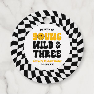 Jong Wild & Drie Retro Derde 3e Verjaardagsfeestje Bedankjes Labels
