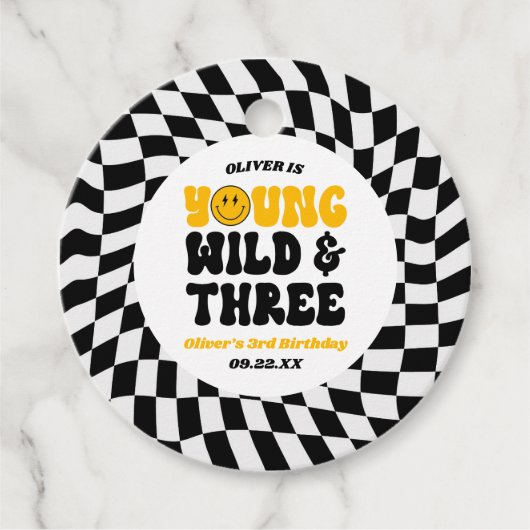 Jong Wild & Drie Retro Derde 3e Verjaardagsfeestje Bedankjes Labels (Voorkant)