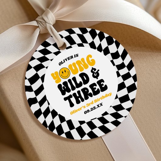 Jong Wild & Drie Retro Derde 3e Verjaardagsfeestje Bedankjes Labels