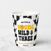 Jong Wild & Drie Retro Derde 3e Verjaardagsfeestje Papieren Bekers (Achterkant)