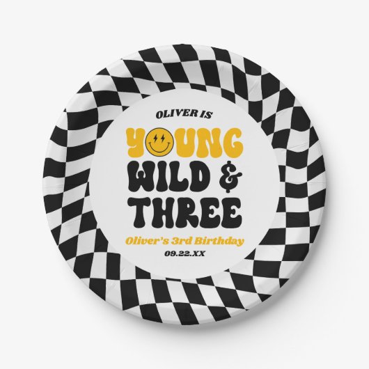 Jong Wild & Drie Retro Derde 3e Verjaardagsfeestje Papieren Bordje (Voorkant)