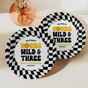 Jong Wild & Drie Retro Derde 3e Verjaardagsfeestje Papieren Bordje