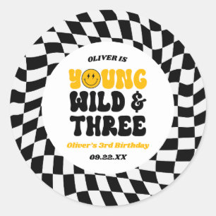 Jong Wild & Drie Retro Derde 3e Verjaardagsfeestje Ronde Sticker