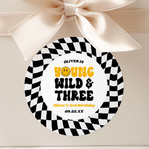 Jong Wild & Drie Retro Derde 3e Verjaardagsfeestje Ronde Sticker