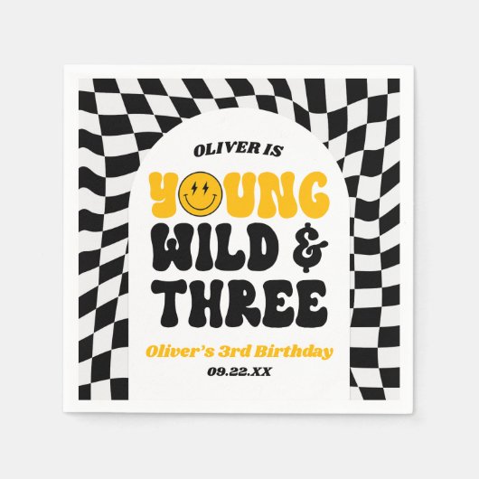 Jong Wild & Drie Retro Derde 3e Verjaardagsfeestje Servet (Voorkant)