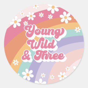 Jong Wild Drie Retro Regenboog 3e Verjaardag Ronde Sticker