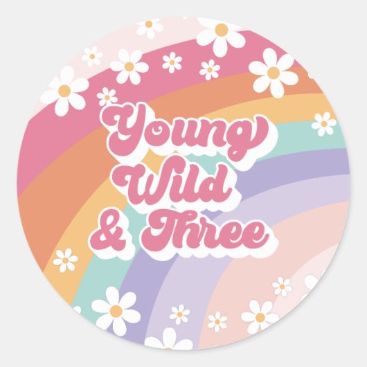 Jong Wild Drie Retro Regenboog 3e Verjaardag Ronde Sticker (Voorkant)