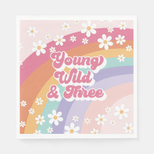 Jong Wild Drie Retro Regenboog 3e Verjaardag Servet