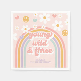 Jong wild drie retro regenboog 3e verjaardag servet