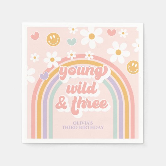 Jong wild drie retro regenboog 3e verjaardag servet (Voorkant)