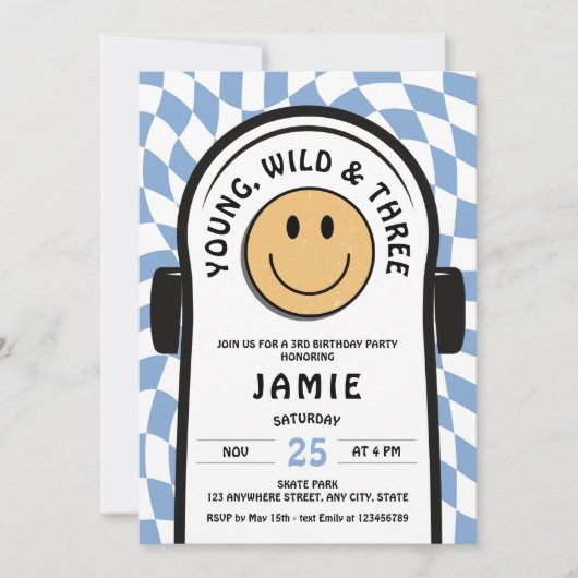 Jong Wild & Drie Retro Skateboard 3e Verjaardag Kaart (Voorkant)