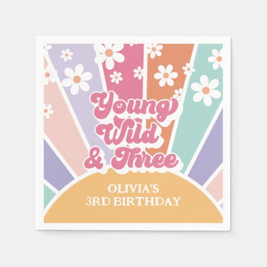 jong wild drie Retro Sunshine Rainbow Daisy Servet (Voorkant)