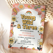 Jong wild drie retro van roze 3e verjaardag kaart