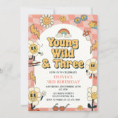 Jong wild drie retro van roze 3e verjaardag kaart (Voorkant)