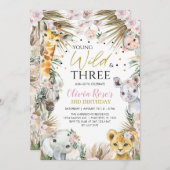 Jong, Wild & Drie Safari 3e Verjaardag dieren Kaart (Voorkant / Achterkant)