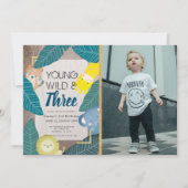 Jong wild & drie safari dieren foto verjaardag kaart (Voorkant)