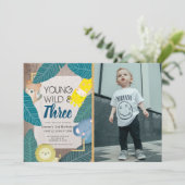 Jong wild & drie safari dieren foto verjaardag kaart (Staand voorkant)