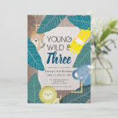 Jong Wild & Drie Safari Dieren Jongen 3e Verjaarda Kaart (Staand voorkant)